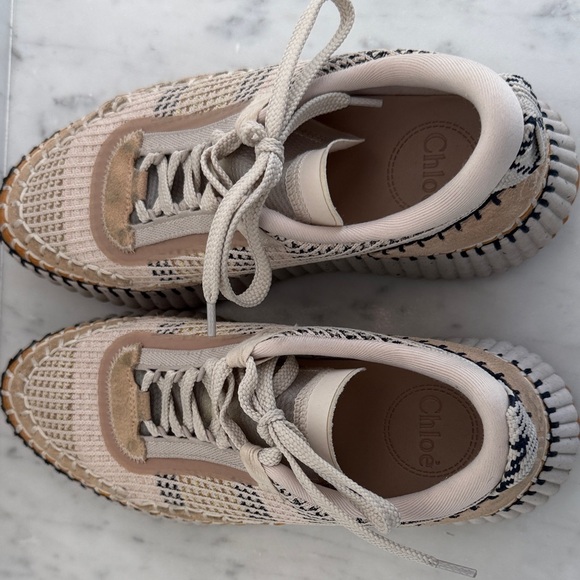 Chloe Nama Knit Sneakers in Beige and Tan - Picture 5 of 7